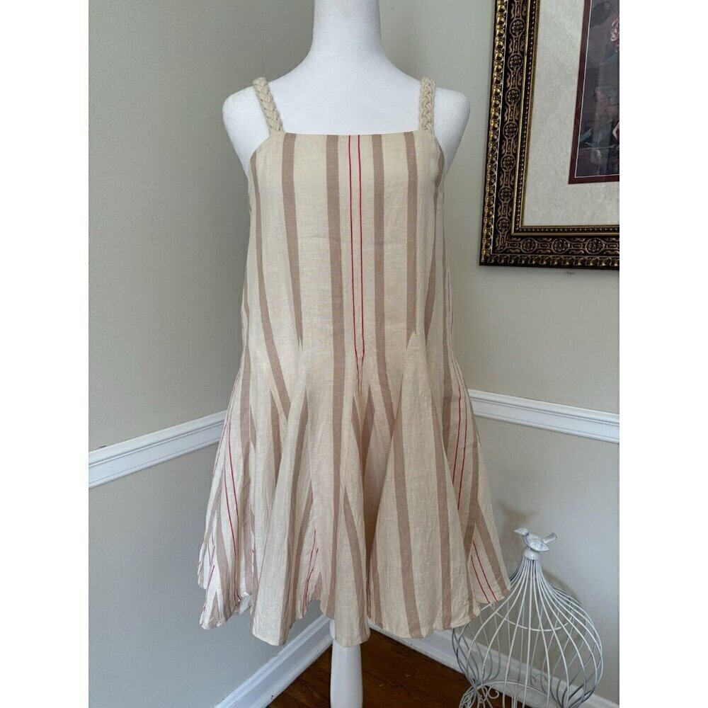 Alexis Womens Size XS Dimma Linen Dress Heather Beige Stripe Sleeveless